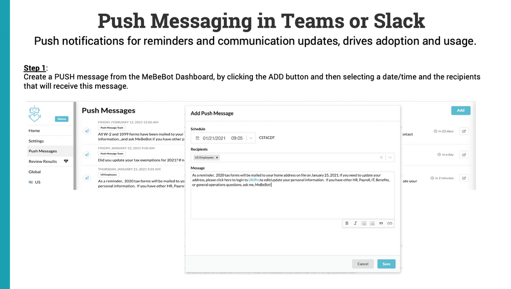 Push Messaging in Teams or Slack