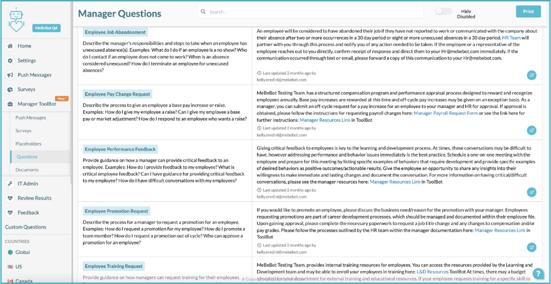 Interface Image of Manager Toolbot's Knowledge Base