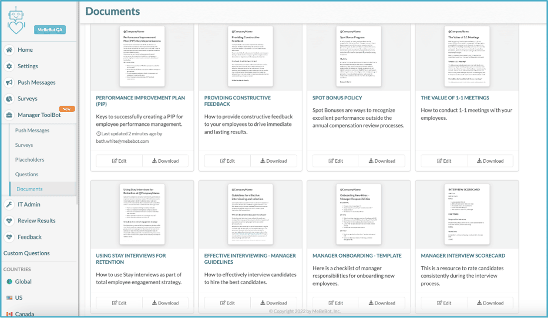 Interface Image of Manager Toolbot's Resources &amp; Documents