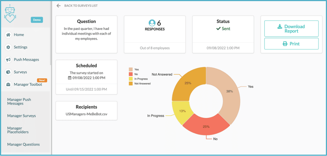 Interface Image of Manager Toolbot's Pulse Survey Analytics