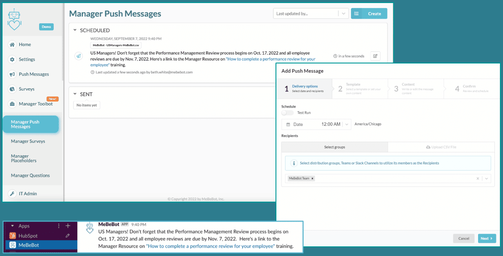Interface Image of Manager Toolbot's Push Messaging