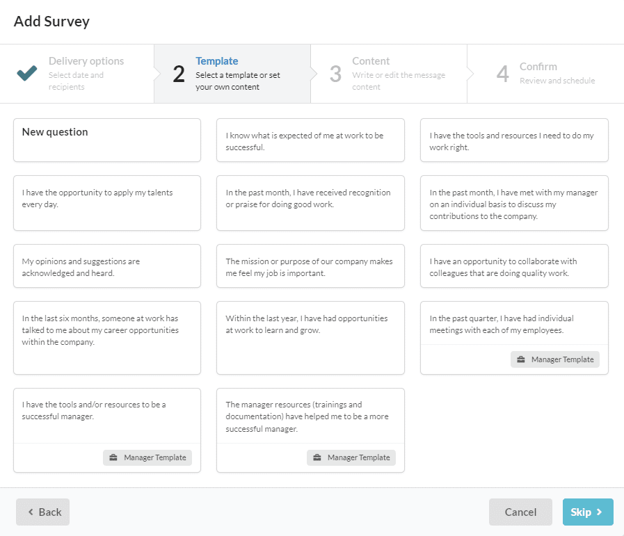 interface Image of MeBeBot Pulse Survey's Template Library