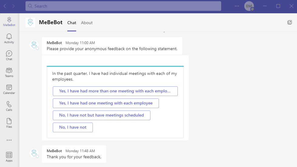 Interface Image of MebeBot's Pulse Surveys