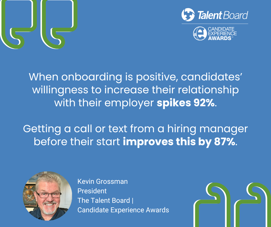 Image of a quote from The Talent Board Research about onboarding